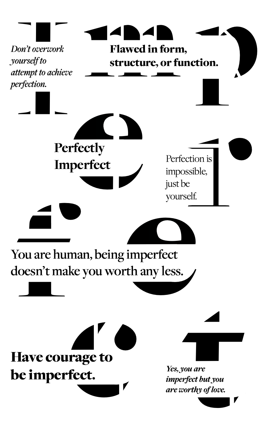 Image of the expressive type poster with the word imperfect on it with other phrases